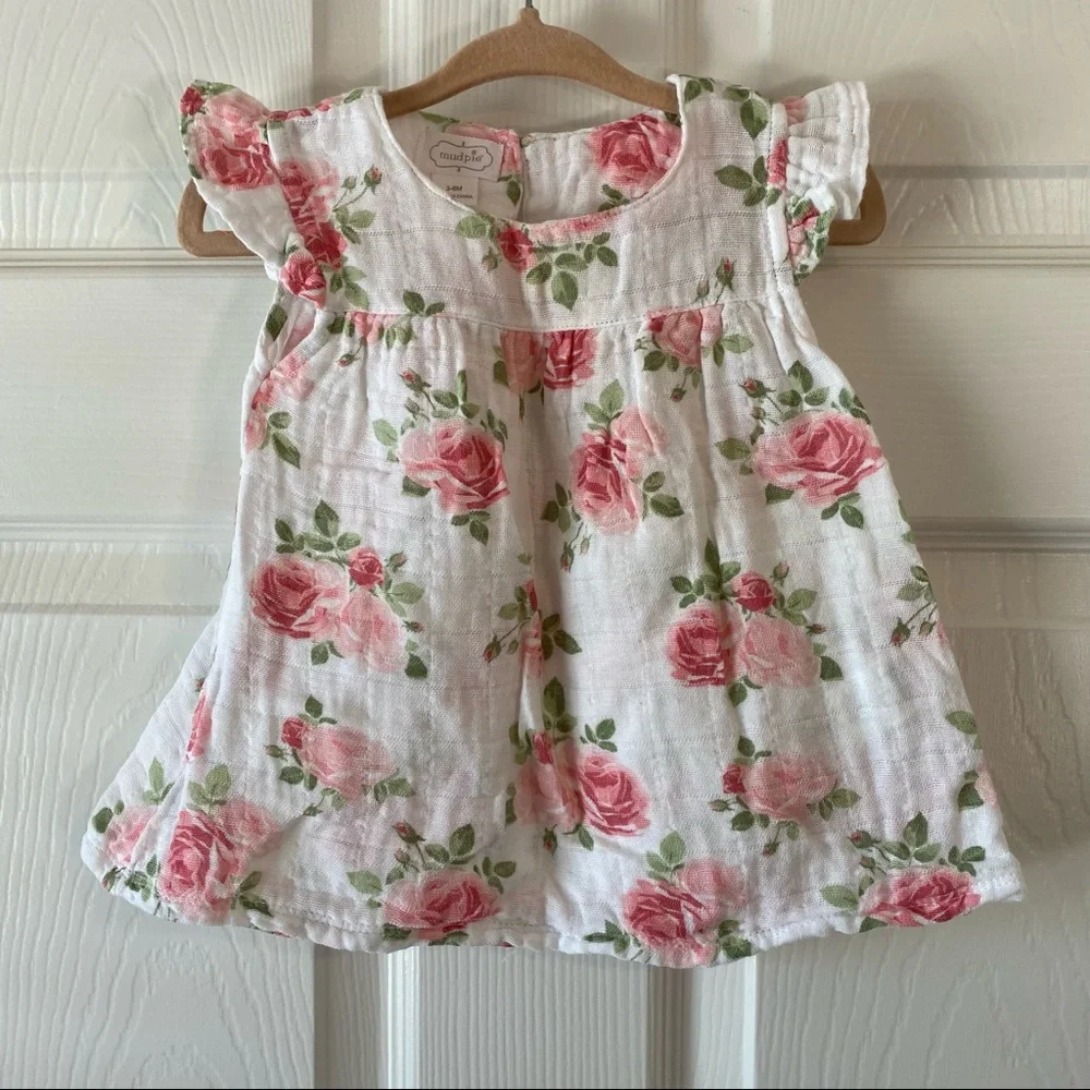 Mud Pie baby girls linen rose floral dress - Picture 1 of 7